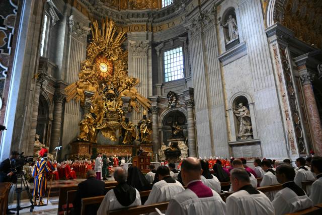 Pope Leo XIV presides over a mass in suffrage for the late Pope Francis and for the deceased cardinals and bishops in St Peter's basilica in The Vatican on November 3, 2025. (Photo by Andreas SOLARO / AFP)