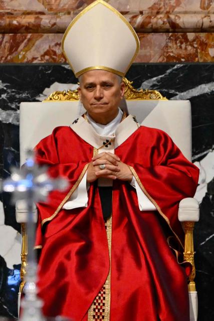 Pope Leo XIV leads a mass in suffrage for the late Pope Francis and for the deceased cardinals and bishops in St Peter's basilica in The Vatican on November 3, 2025. (Photo by Andreas SOLARO / AFP)