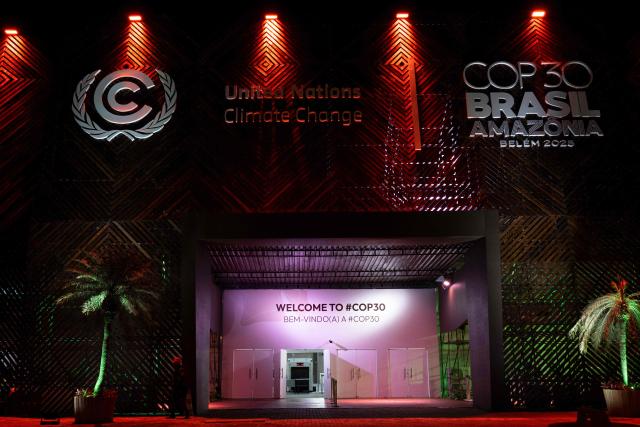 Partial view of one of the entrances at the City Park of the COP30, the United Nations Climate Change Conference in Belem, Para State, Brazil, taken on November 3, 2025. COP30, the United Nations Climate Change Conference, will be held on November 6 and 7. (Photo by Pablo PORCIUNCULA / AFP)