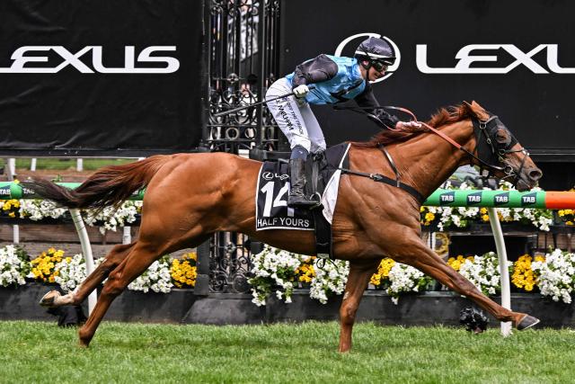 Half Yours ridden by Australian jockey Jamie Melham wins the Melbourne Cup horse race at the Flemington Racecourse in Melbourne on November 4, 2025. (Photo by WILLIAM WEST / AFP)