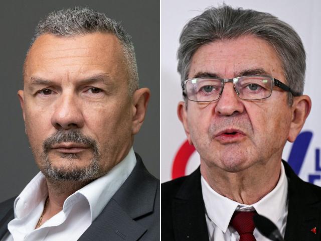 (COMBO) This combination of file pictures created on October 31, 2025 shows former policeman and French far-right party Reconquete! candidate Bruno Attal for 2022 parliament elections posing for a photograph in Paris, on May 7, 2022, and founder of French left-wing La France Insoumise (LFI) party Jean-Luc Melenchon speaking during a press conference on international relations in Paris on January 18, 2024. Attal will appear in court in Paris on charges of public insult against LFI party leader, on November 6, 2025. (Photo by Joël SAGET and JULIEN DE ROSA / AFP)