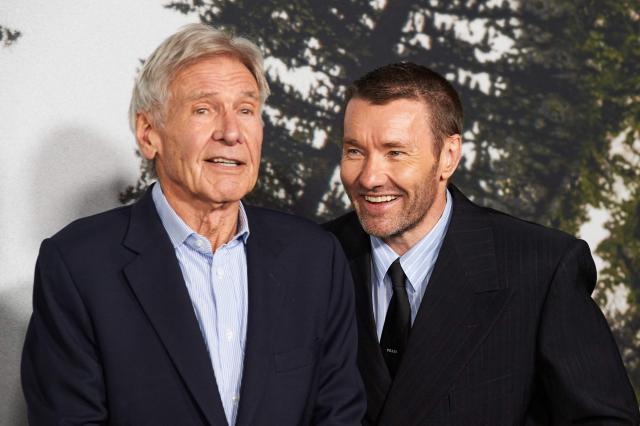 US actor Harrison Ford (L) and Australian actor Joel Edgerton attend Netflix's "Train Dreams" premiere at the Egyptian theatre in Hollywood, California on November 3, 2025. (Photo by Unique NICOLE / AFP)
