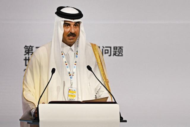Qatar’s Emir Sheikh Tamim bin Hamad Al-Thani speaks during the United Nations' Second World Summit for Social Development in Doha on November 4, 2025. (Photo by Mahmud HAMS / AFP)