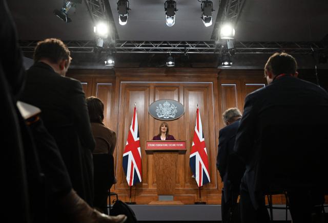 Britain's Chancellor of the Exchequer Rachel Reeves delivers a speech in the media briefing room of 9 Downing Street, central London, on November 4, 2025, ahead of the forthcoming Budget. (Photo by JUSTIN TALLIS / POOL / AFP)