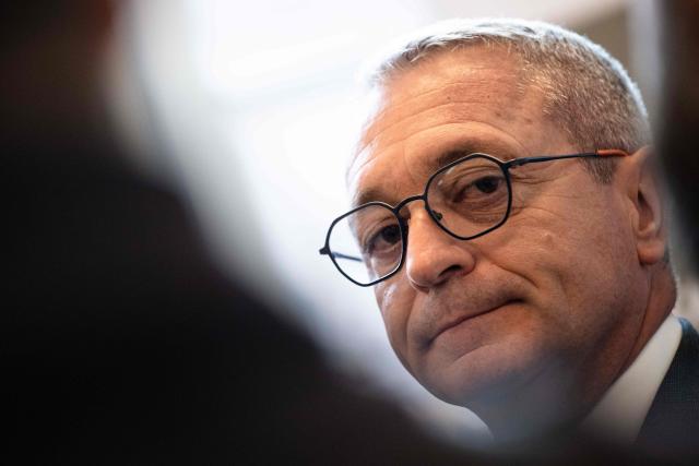 Newly-appointed Paris' police prefect Patrice Faure looks on during a visit at the police headquarters (prefeture de police), his first official visit since taking office, in Paris on November 4, 2025. (Photo by Julie SEBADELHA / AFP)
