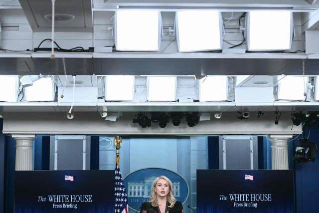 White House Press Secretary Karoline Leavitt speaks during a press briefing in the Brady Briefing Room of the White House in Washington, DC, on November 4, 2025. (Photo by Brendan SMIALOWSKI / AFP)