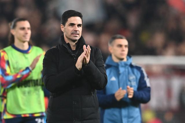 Arsenal's Spanish manager Mikel Arteta celebrates after the UEFA Champions League - league phase day 4 football match between Slavia Prague and Arsenal FC in Prague, Czech Republic on November 4, 2025. (Photo by Michal Cizek / AFP)
