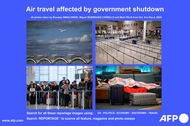 AFP presents a reportage by Brendan Smialowski, Miguel Rodriguez Carrillo and Mark Felix of 43 pictures taken at Reagan National Airport in Arlington, Virginia on October 8, Orlando International Airport in Orlando, Florida on October 30 and George Bush Intercontinental Airport in Houston, Texas on November 4, 2025, showing air travel conditions at airports during the government shutdown. The US government shutdown entered its 35th day on November 4, 2025 matching a record set during President Donald Trump's first presidency, as his administration warned of potential chaos at airports going into one of the busiest travel periods of the year. (Photo by AFP)