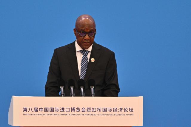Speaker of the House of Representatives of Nigeria Tajudeen Abbas speaks during the opening ceremony of the 8th China International Import Expo (CIIE) and the Hongqiao International Economic Forum in Shanghai on November 5, 2025. (Photo by Hector RETAMAL / AFP)