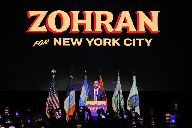 New York City Mayoral candidate Zohran Mamdani speaks during an election night event at the Brooklyn Paramount Theater in Brooklyn, New York on November 4, 2025. New Yorkers elected leftist Zohran Mamdani as their next mayor November 4, 2025 broadcasters projected, on a day of key local ballots across the country offering the first electoral judgement of Donald Trump's tumultuous second White House term. (Photo by ANGELA WEISS / AFP)