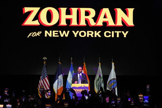 New York City Mayoral candidate Zohran Mamdani speaks during an election night event at the Brooklyn Paramount Theater in Brooklyn, New York on November 4, 2025. New Yorkers elected leftist Zohran Mamdani as their next mayor November 4, 2025 broadcasters projected, on a day of key local ballots across the country offering the first electoral judgement of Donald Trump's tumultuous second White House term. (Photo by ANGELA WEISS / AFP)