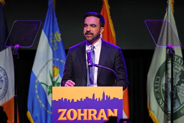 New York City Mayoral candidate Zohran Mamdani speaks during an election night event at the Brooklyn Paramount Theater in Brooklyn, New York on November 4, 2025. New Yorkers elected leftist Zohran Mamdani as their next mayor November 4, 2025 broadcasters projected, on a day of key local ballots across the country offering the first electoral judgement of Donald Trump's tumultuous second White House term. (Photo by ANGELA WEISS / AFP)