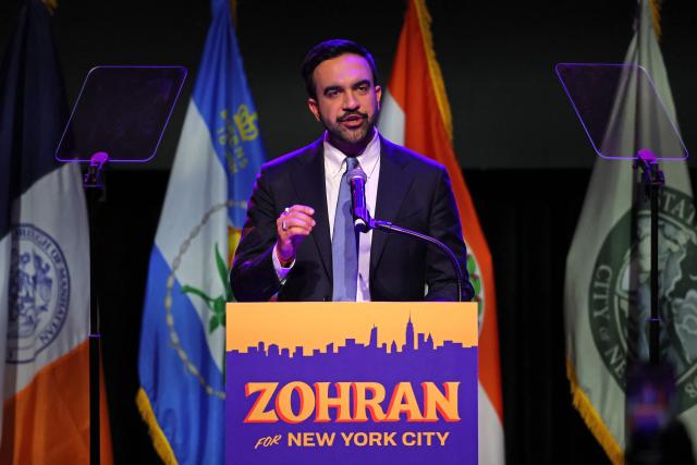New York City Mayoral candidate Zohran Mamdani speaks during an election night event at the Brooklyn Paramount Theater in Brooklyn, New York on November 4, 2025. New Yorkers elected leftist Zohran Mamdani as their next mayor November 4, 2025 broadcasters projected, on a day of key local ballots across the country offering the first electoral judgement of Donald Trump's tumultuous second White House term. (Photo by ANGELA WEISS / AFP)
