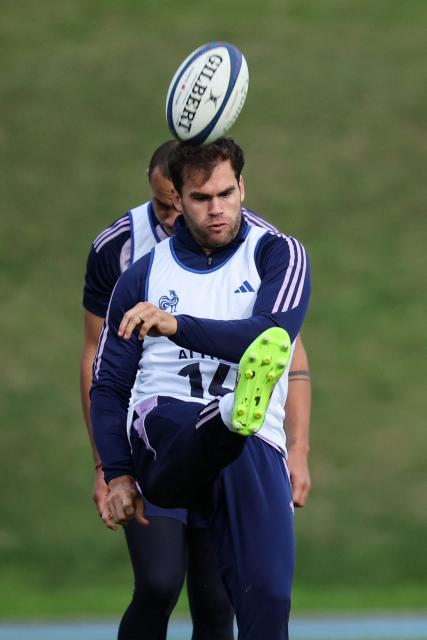 France's wing Damian Penaud takes part in a training session of the French national rugby team ahead of the Autumn Nations Series  International rugby union test match in Marcoussis, south of Paris on November 05, 2025. (Photo by Anne-Christine POUJOULAT / AFP)