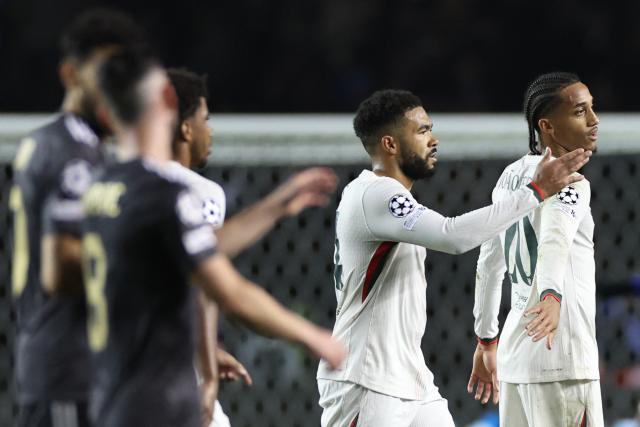 Chelsea's English defender #24 Reece James reacts during the UEFA Champions League league phase football match between Qarabag and Chelsea at the Tofiq Bahramov Republican Stadium in Baku on November 5, 2025. (Photo by Giorgi ARJEVANIDZE / AFP)