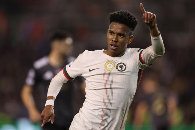 Chelsea's Brazilian midfielder #41 Estevao reacts during the UEFA Champions League league phase football match between Qarabag and Chelsea at the Tofiq Bahramov Republican Stadium in Baku on November 5, 2025. (Photo by Giorgi ARJEVANIDZE / AFP)