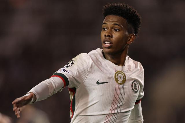 Chelsea's Brazilian midfielder #41 Estevao reacts during the UEFA Champions League league phase football match between Qarabag and Chelsea at the Tofiq Bahramov Republican Stadium in Baku on November 5, 2025. (Photo by Giorgi ARJEVANIDZE / AFP)