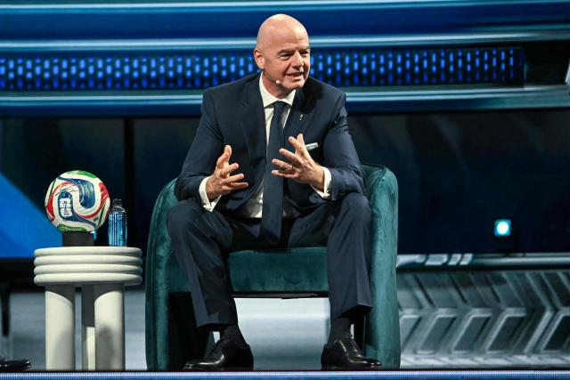 FIFA President Gianni Infantino speaks at the American Business Forum at the Kaseya Center in Miami on November 5, 2025. (Photo by Chandan Khanna / AFP)