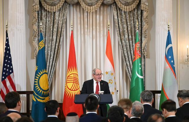 Chairman of the Senate Foreign Relations Committee Senator Jim Risch of Idaho speaks during the C5+1 welcome reception at the State Department in Washington, DC, on November 5, 2025. (Photo by Mandel NGAN / AFP)