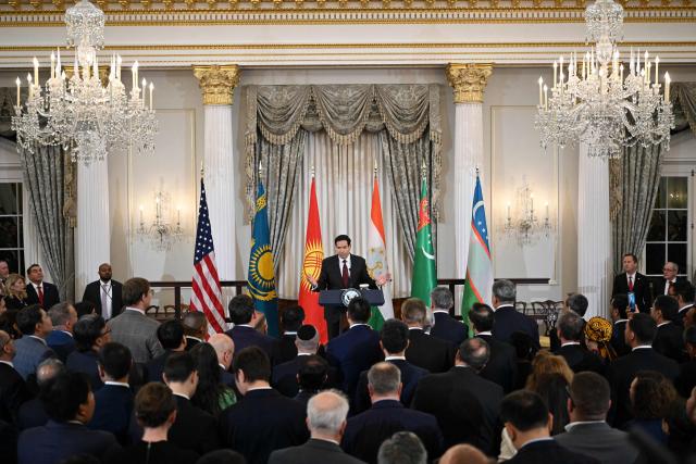 US Secretary of State Marco Rubio speaks during the C5+1 welcome reception at the State Department in Washington, DC, on November 5, 2025. (Photo by Mandel NGAN / AFP)