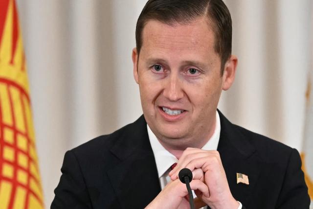 US Special Envoy for South and Central Asia Sergei Gor speaks during the C5+1 welcome reception at the State Department in Washington, DC, on November 5, 2025. (Photo by Mandel NGAN / AFP)