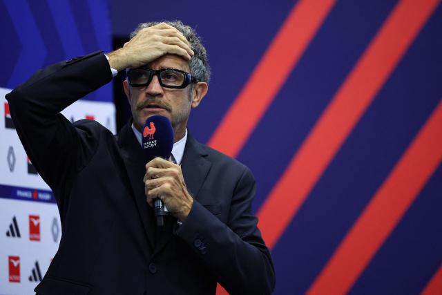 France's national rugby union team head coach Fabien Galthie speaks during a press conference to announce the team's composition ahead of the Autumn Nations Series international rugby union test match between France and South Africa, in Marcoussis, south of Paris, on November 6, 2025. (Photo by Anne-Christine POUJOULAT / AFP)