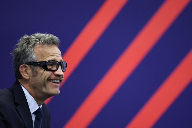 France's national rugby union team head coach Fabien Galthie speaks during a press conference to announce the team's composition ahead of the Autumn Nations Series international rugby union test match between France and South Africa, in Marcoussis, south of Paris, on November 6, 2025. (Photo by Anne-Christine POUJOULAT / AFP)