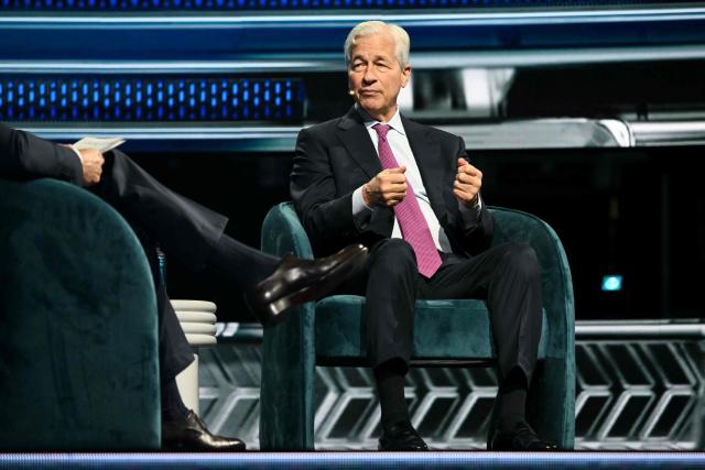 Jamie Dimon, CEO of JP Morgan Chase, speaks at the American Business Forum at the Kaseya Center in Miami on November 6, 2025. (Photo by Chandan Khanna / AFP)