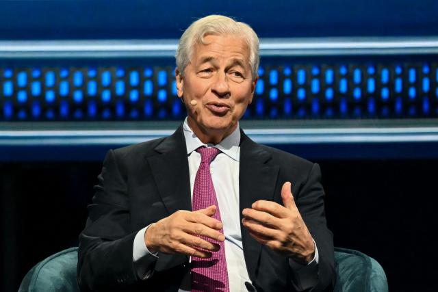 Jamie Dimon, CEO of JP Morgan Chase, speaks at the American Business Forum at the Kaseya Center in Miami on November 6, 2025. (Photo by Chandan Khanna / AFP)
