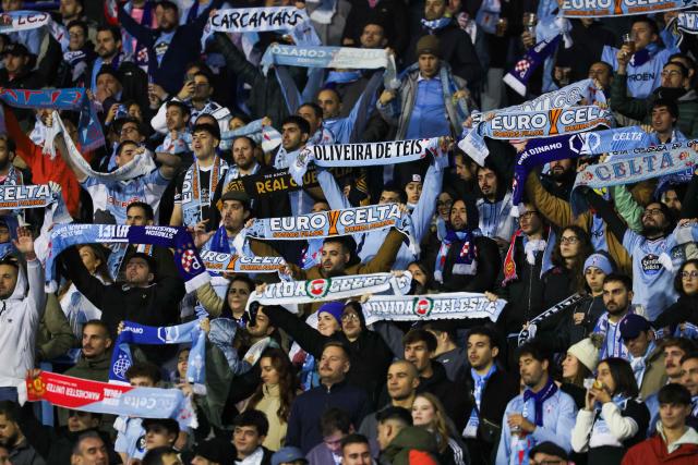 Celta supporters cheer for their team during UEFA Europa League, league phase day 4, football match between Dinamo Zagreb and Celta Vigo, at the Maksimir Stadium in Zagreb, on November 6, 2025. (Photo by AFP)