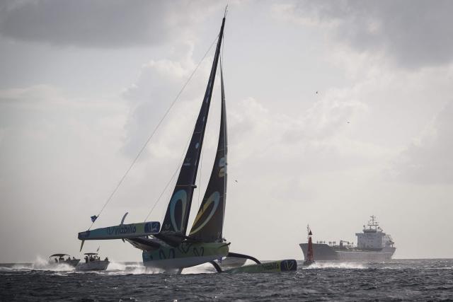 "Viabilis Oceans" Ocean Fifty multihull French skippers Baptiste Hulin and Thomas Rouxel sail to win the Ocean Fifty class 17th edition of the Transat Cafe L'Or, off the shores of Fort-de-France, in the French overseas island of Martinique on November 6, 2025. Four open classes take part in the race: IMOCA, Ocean Fifty, ULTIM and Class40. The Transat Cafe L'Or is a duo sailing race from Le Havre to Fort-de-France, in the French Caribbean island of Martinique. (Photo by Loic VENANCE / AFP)