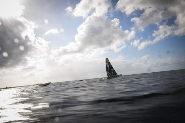 "Viabilis Oceans" Ocean Fifty multihull French skippers Baptiste Hulin and Thomas Rouxel sail to win the Ocean Fifty class 17th edition of the Transat Cafe L'Or, off the shores of Fort-de-France, in the French overseas island of Martinique on November 6, 2025. Four open classes take part in the race: IMOCA, Ocean Fifty, ULTIM and Class40. The Transat Cafe L'Or is a duo sailing race from Le Havre to Fort-de-France, in the French Caribbean island of Martinique. (Photo by Loic VENANCE / AFP)