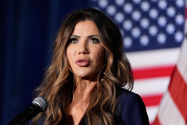 US Homeland Security Secretary Kristi Noem speaks at the Citadel Patriot Dinner at the Citadel, November 6, 2025, in Charleston, SC. (Photo by Alex Brandon / POOL / AFP)