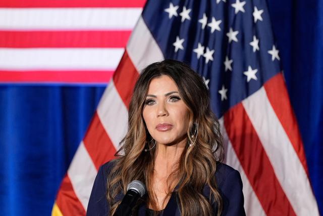 US Homeland Security Secretary Kristi Noem speaks at the Citadel Patriot Dinner at the Citadel, November 6, 2025, in Charleston, SC. (Photo by Alex Brandon / POOL / AFP)