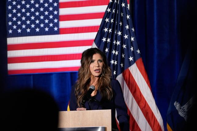 US Homeland Security Secretary Kristi Noem speaks at the Citadel Patriot Dinner at the Citadel, November 6, 2025, in Charleston, SC. (Photo by Alex Brandon / POOL / AFP)