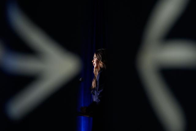 US Homeland Security Secretary Kristi Noem speaks at the Citadel Patriot Dinner at the Citadel, November 6, 2025, in Charleston, SC. (Photo by Alex Brandon / POOL / AFP)