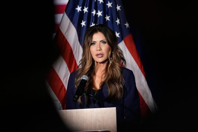 US Homeland Security Secretary Kristi Noem speaks at the Citadel Patriot Dinner at the Citadel, November 6, 2025, in Charleston, SC. (Photo by Alex Brandon / POOL / AFP)
