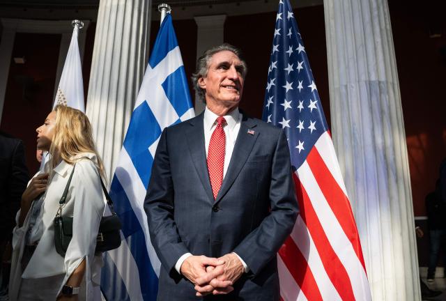 U.S. Interior Secretary Doug Burgum stands as he attends the Transatlantic Energy Cooperation (P-TEC) meeting, in Athens on November 7, 2025. (Photo by Angelos TZORTZINIS / AFP)
