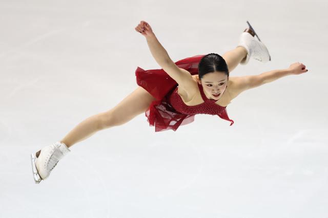 Japan's Yuna Aoki performs in the women’s short program at the ISU Grand Prix of Figure Skating 2025/26 NHK Trophy in Kadoma City, Osaka Prefecture on November 7, 2025. (Photo by JIJI Press / AFP) / Japan OUT