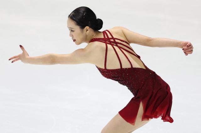 Japan's Yuna Aoki performs in the women’s short program at the ISU Grand Prix of Figure Skating 2025/26 NHK Trophy in Kadoma City, Osaka Prefecture on November 7, 2025. (Photo by JIJI Press / AFP) / Japan OUT