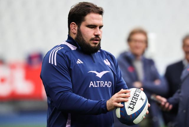 France's prop #03 Regis Montagne takes part in the France's captain's run training session at the Stade de France in Saint-Denis, Paris' suburb, on November 7, 2025, on the eve of the Autumn Nations Series international rugby union test match between France and South Africa. (Photo by Anne-Christine POUJOULAT / AFP)