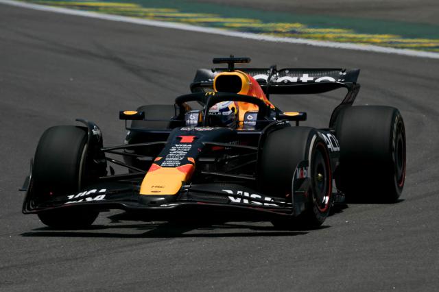 Red Bull Racing's Dutch driver Max Verstappen drives during the practice session of the Sao Paulo Formula One Grand Prix at the Jose Carlos Pace racetrack, aka Interlagos, in Sao Paulo, Brazil on November 7, 2025. (Photo by Nelson ALMEIDA / AFP)