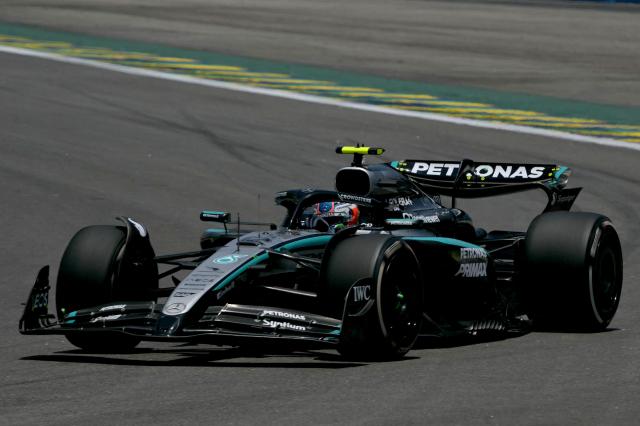 Mercedes' Italian driver Kimi Antonelli drives during the practice session of the Sao Paulo Formula One Grand Prix at the Jose Carlos Pace racetrack, aka Interlagos, in Sao Paulo, Brazil on November 7, 2025. (Photo by Nelson ALMEIDA / AFP)