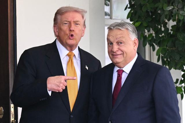 TOPSHOT - US President Donald Trump greets Hungarian Prime Minister Viktor Orban outside the West Wing of the White House in Washington, DC on November 7, 2025. (Photo by SAUL LOEB / AFP)