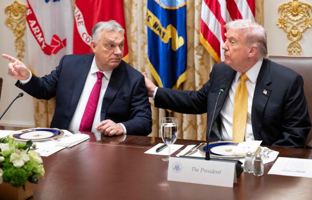 US President Donald Trump (R) and Hungarian Prime Minister Viktor Orban hold a meeting in the Cabinet Room of the White House in Washington, DC on November 7, 2025. (Photo by SAUL LOEB / AFP)