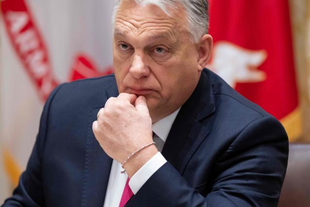 Hungarian Prime Minister Viktor Orban looks on during a meeting with US President Donald Trump in the Cabinet Room of the White House in Washington, DC on November 7, 2025. (Photo by SAUL LOEB / AFP)