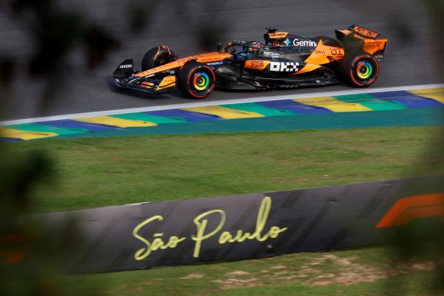 McLaren's Australian driver Oscar Piastri drvies during the sprint qualifying of the Sao Paulo Formula One Grand Prix at the Jose Carlos Pace racetrack, aka Interlagos, in Sao Paulo, Brazil on November 7, 2025. (Photo by Miguel SCHINCARIOL / AFP)