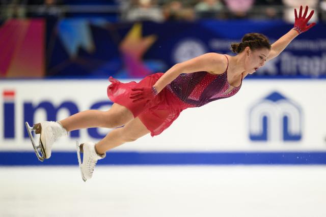 Kazakhstan's Sofia Samodelkina competes in the women's free skating during the NHK Trophy figure skating competition in Kadoma City, Osaka Prefecture on November 8, 2025. (Photo by Philip FONG / AFP)