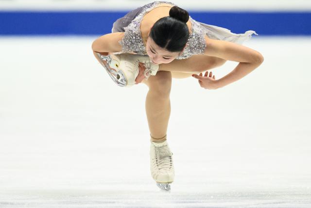 South Korea's Yun Ah-sun competes in the women's free skating during the NHK Trophy figure skating competition in Kadoma City, Osaka Prefecture on November 8, 2025. (Photo by Philip FONG / AFP)