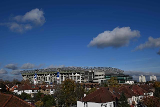 Allianz Stadium, seen across the roof tops ahead of the Autumn Nations Series international rugby union match between England and Fiji at Allianz Stadium, Twickenham, in south-west London, on November 8, 2025. (Photo by Glyn KIRK / AFP)